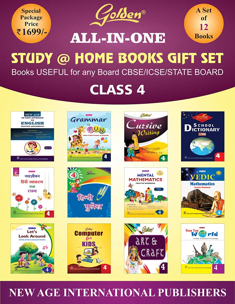 Latest Edition Golden All In One: Study at Home Books Gift Set for Class-4