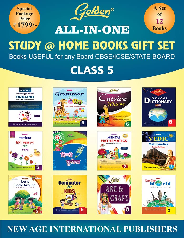 Latest Edition Golden All In One: Study at Home Books Gift Set for Class-5