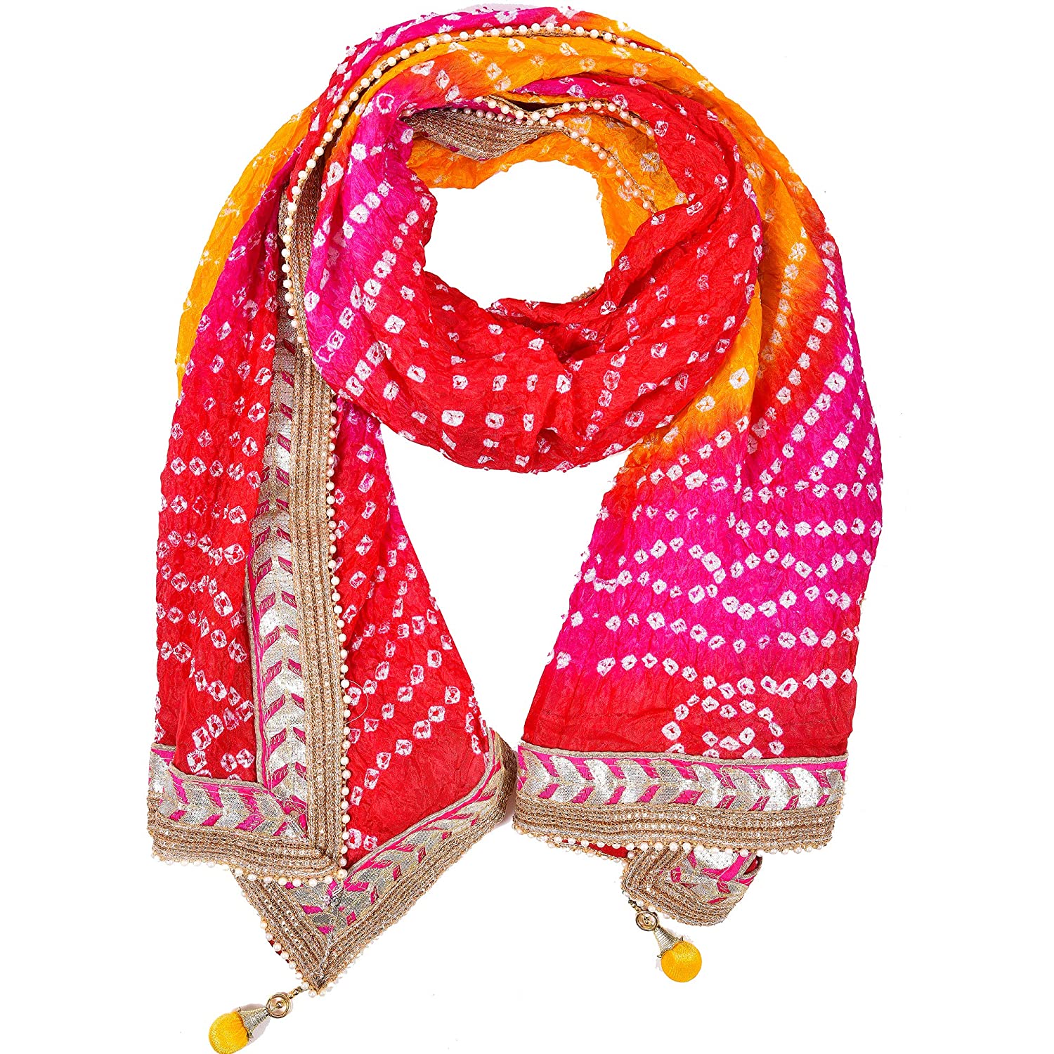 Best Jaipuri Rajasthani Women Silk  Single-Colored Heavy Dupatta with Gota Work and latkan