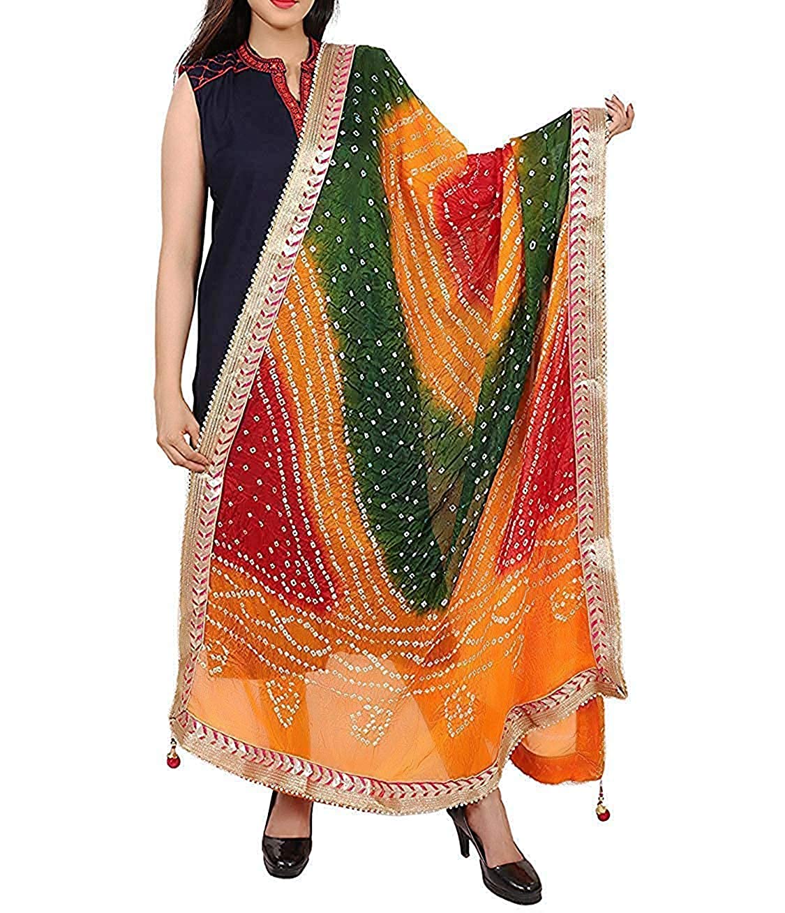 Best  Women Silk Bandhej Multi-Colored Heavy Dupatta