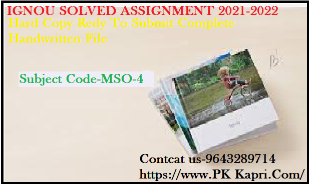 MSO 4  IGNOU  Handwritten Assignment File in Hindi 2022