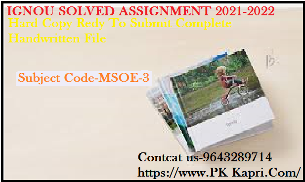 MSOE 3 IGNOU Online  Handwritten Assignment File in Hindi 2022