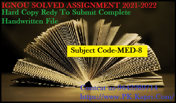 MED 8 IGNOU  Online Handwritten Assignment File in English 2022