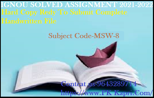 MSW 8 IGNOU  Online Handwritten Assignment File in Hindi 2022