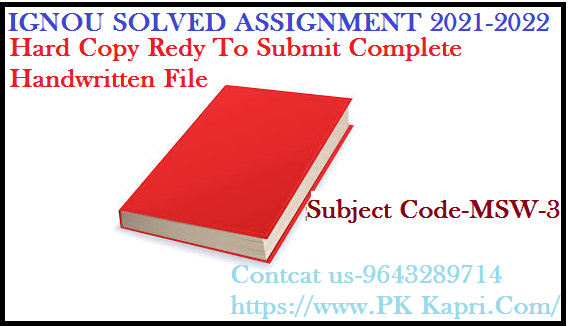 MSW 3 IGNOU  Online Handwritten Assignment File in English 2022