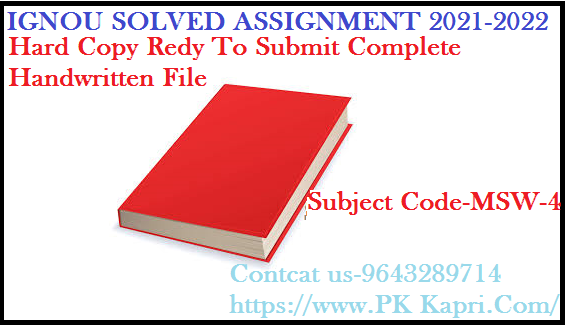 MSW 4 IGNOU  Online Handwritten Assignment File in English 2022
