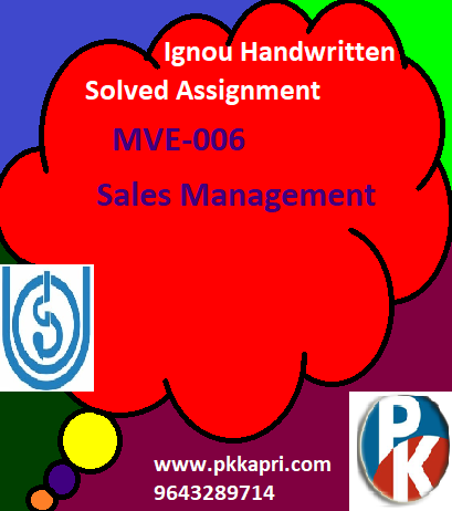 IGNOU MVE-006: Sales Management Handwritten Assignment File 2022
