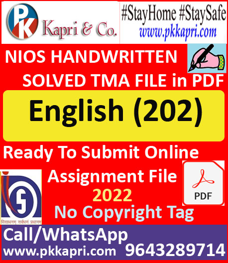 Nios English 202 Solved Assignment Handwritten Scanned Pdf Copy in English Medium