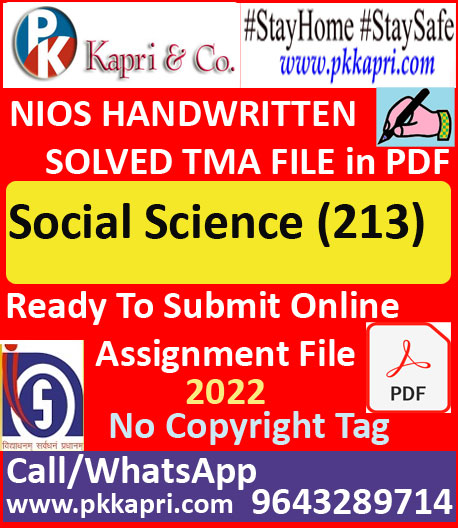 Nios Social Science 213 Solved Assignment Handwritten Scanned Pdf Copy in Hindi Medium