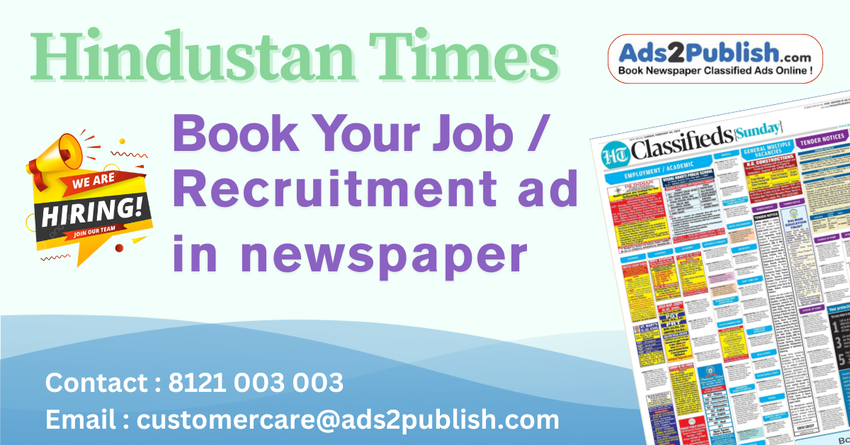 Hindustan Times Recruitment Advertisement Booking online