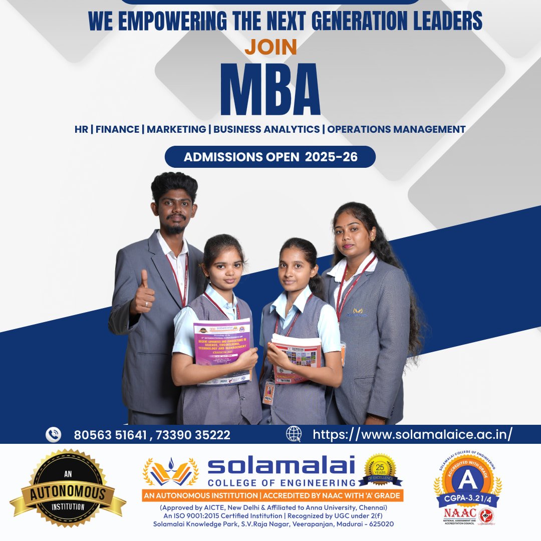 Admissions Open – MBA at Solamalai College of Engineering, Madurai (2025–2026)