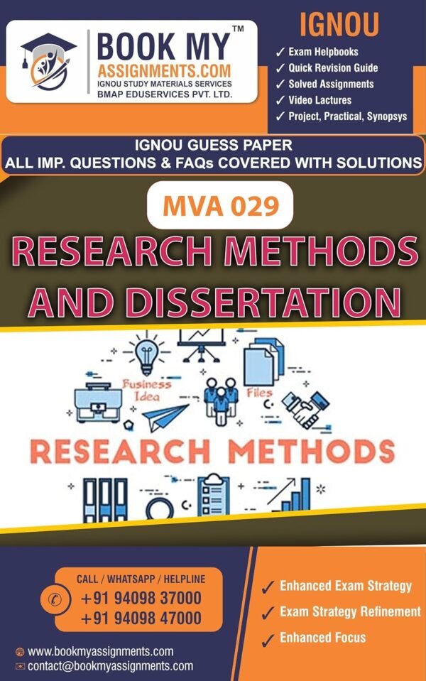 IGNOU Study Guide Book Solved Sample Papers MVA 029 Research Methods and Dissertation English Medium
