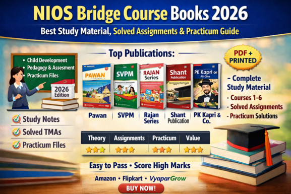 Best NIOS Bridge Course Books 2026 (PDF + Solved Assignments + Practicum) – Full Guide